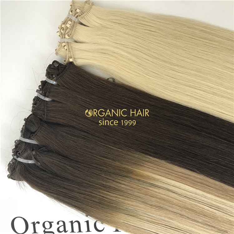 Human hand tied wefts hair extensions ombre color on sale X151